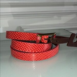 NWT $32 Fossil Embossed Snake Coral Leather Belt Enamel Buckle